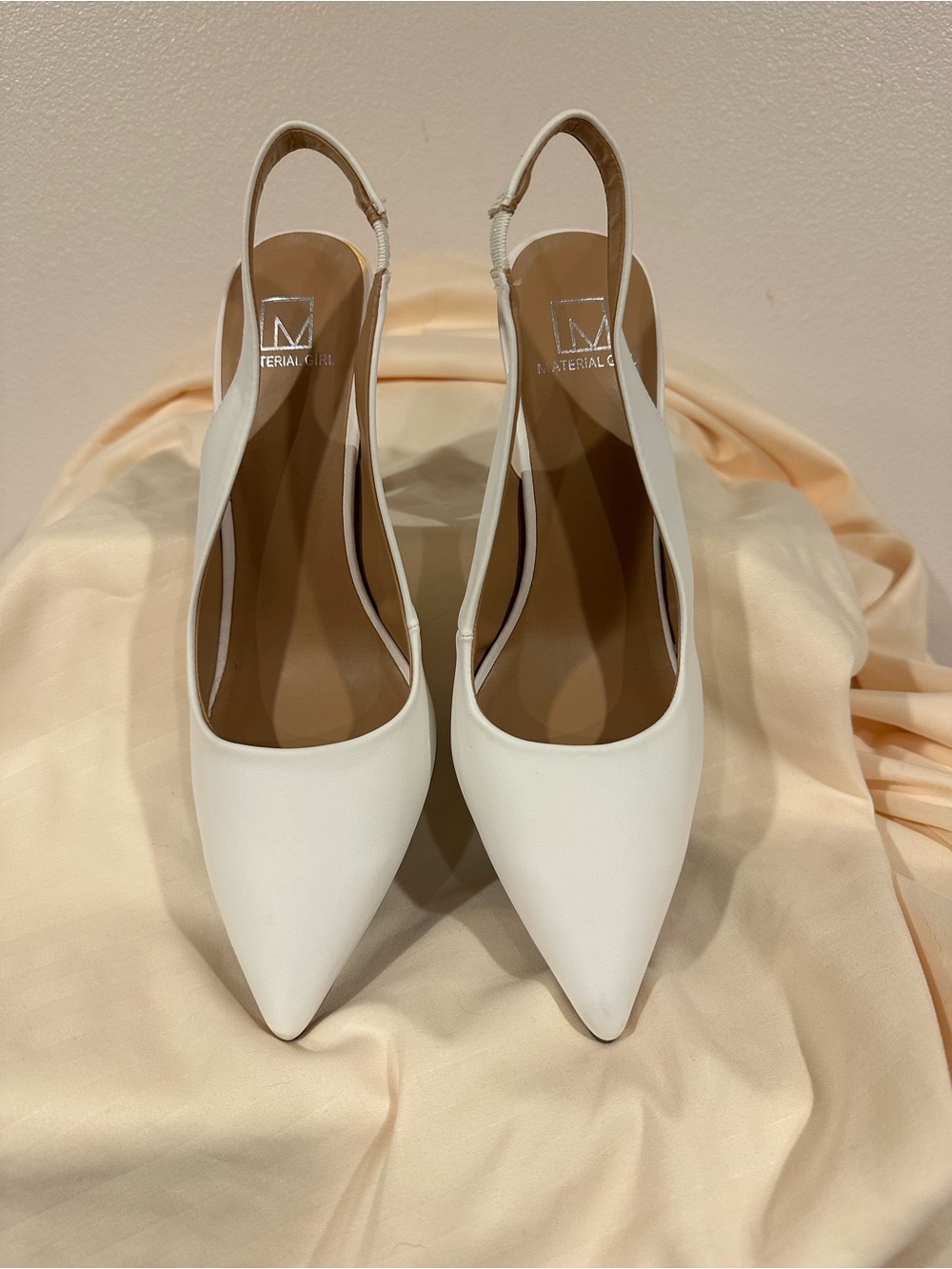 Material Girl White Pointed Slingback Heels